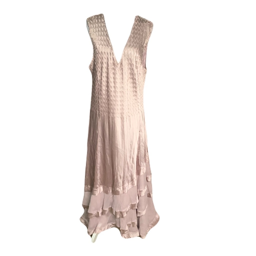 Komarov 1X Mauve Pink Gray Ombre Crepe Sleeveless Tiered Fairycore Maxi Dress